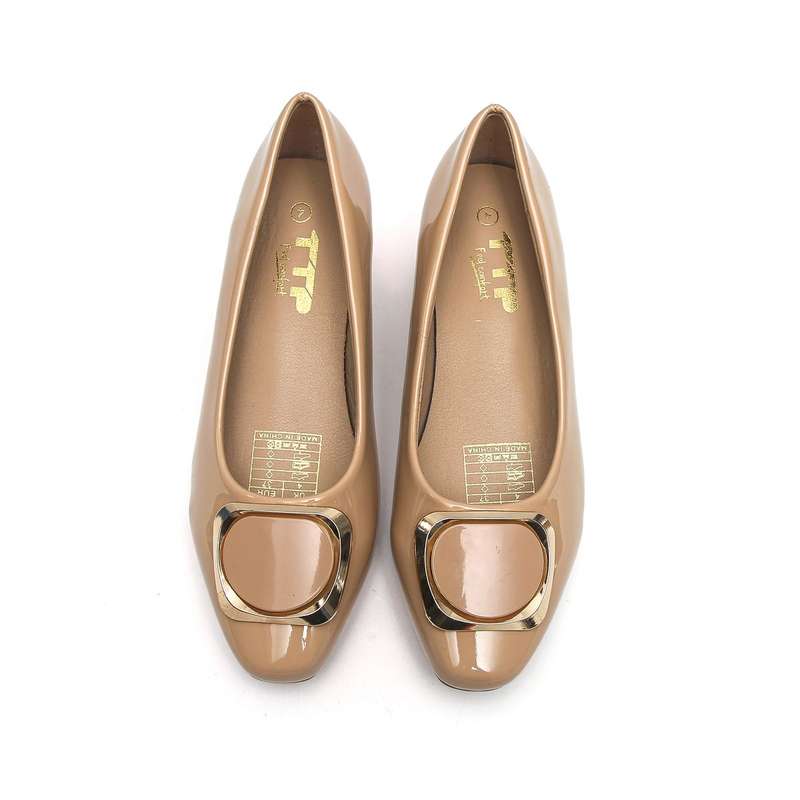 TTP Low Block Heel Patent PU Courts with Square Decor JSF61