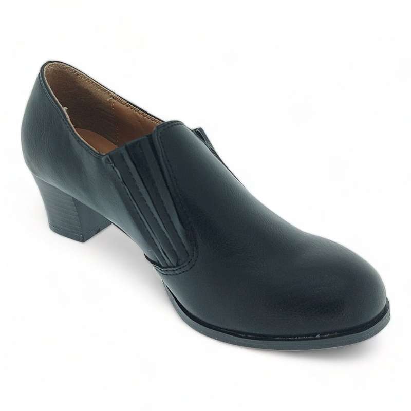 Block Heel Courts with Elasticated Vamp Edge BK8146