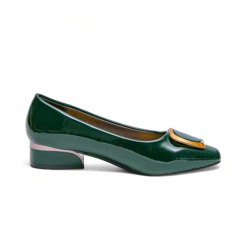 TTP Low Block Heel Patent PU Courts with Square Decor JSF61