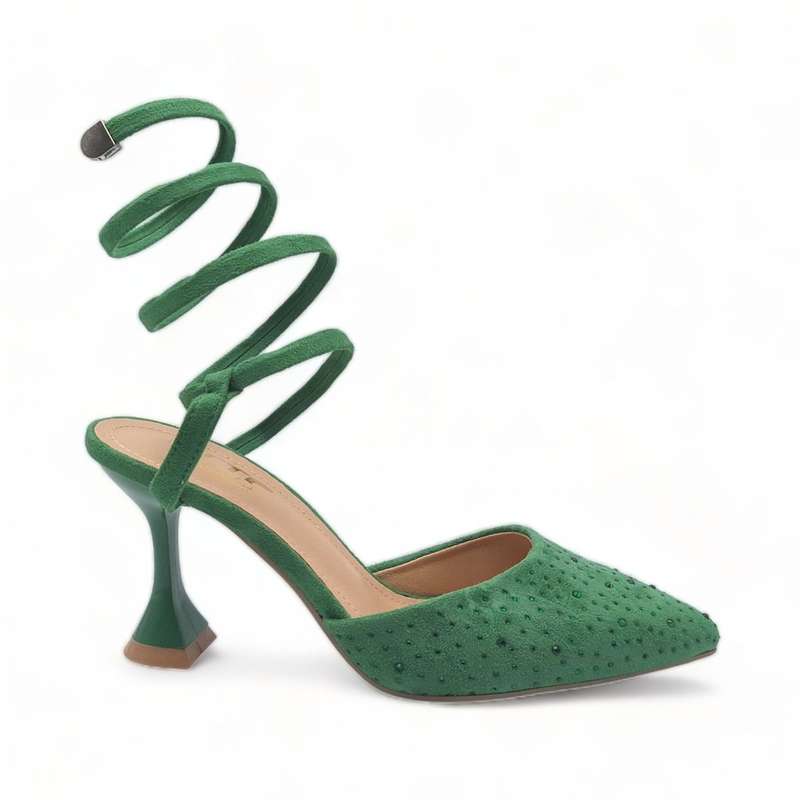 TTP Women Fashion Textile Spool Heel with Spiral Ankle Wrap JSF67