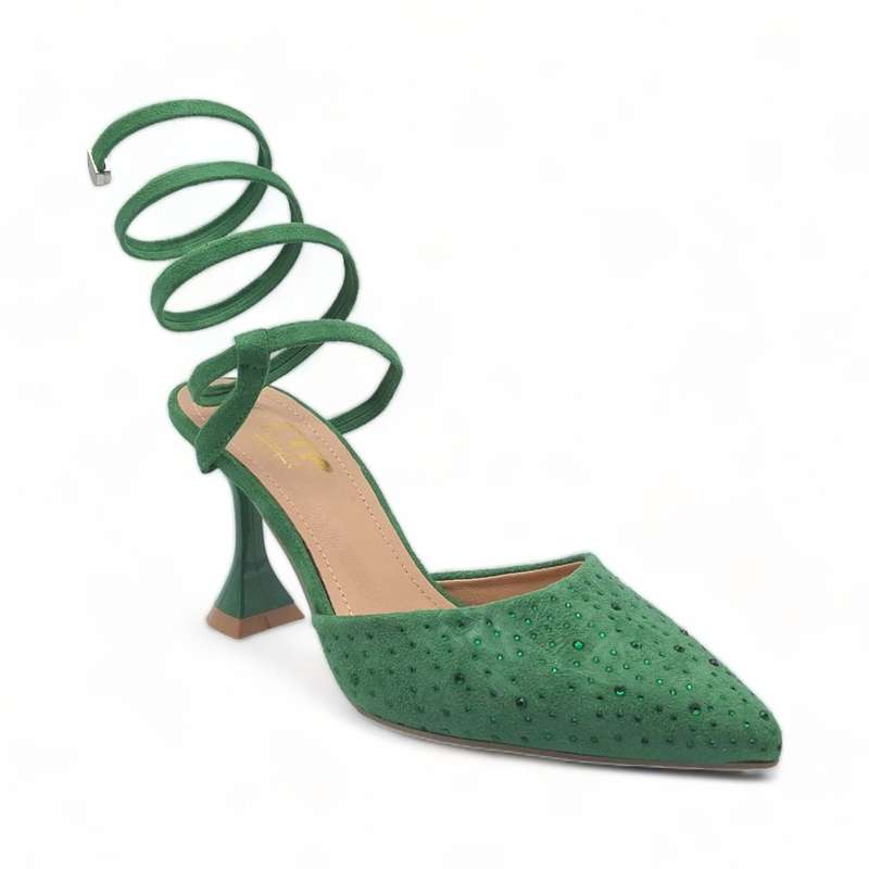 TTP Women Fashion Textile Spool Heel with Spiral Ankle Wrap JSF67