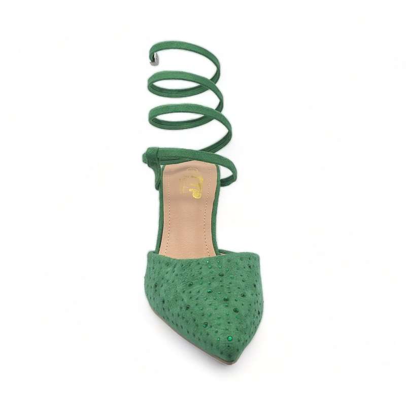 TTP Women Fashion Textile Spool Heel with Spiral Ankle Wrap JSF67
