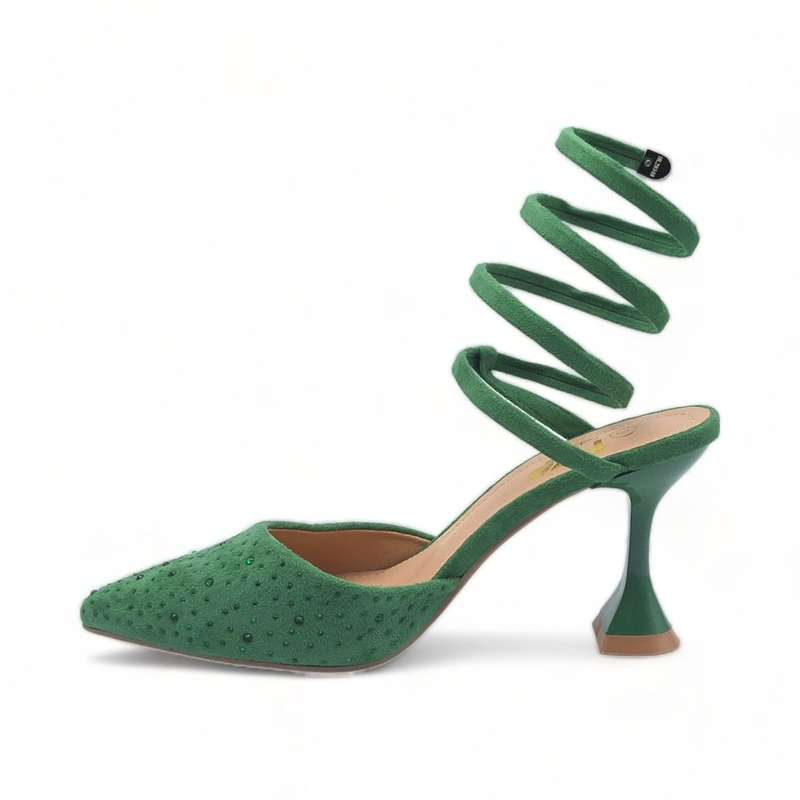 TTP Women Fashion Textile Spool Heel with Spiral Ankle Wrap JSF67