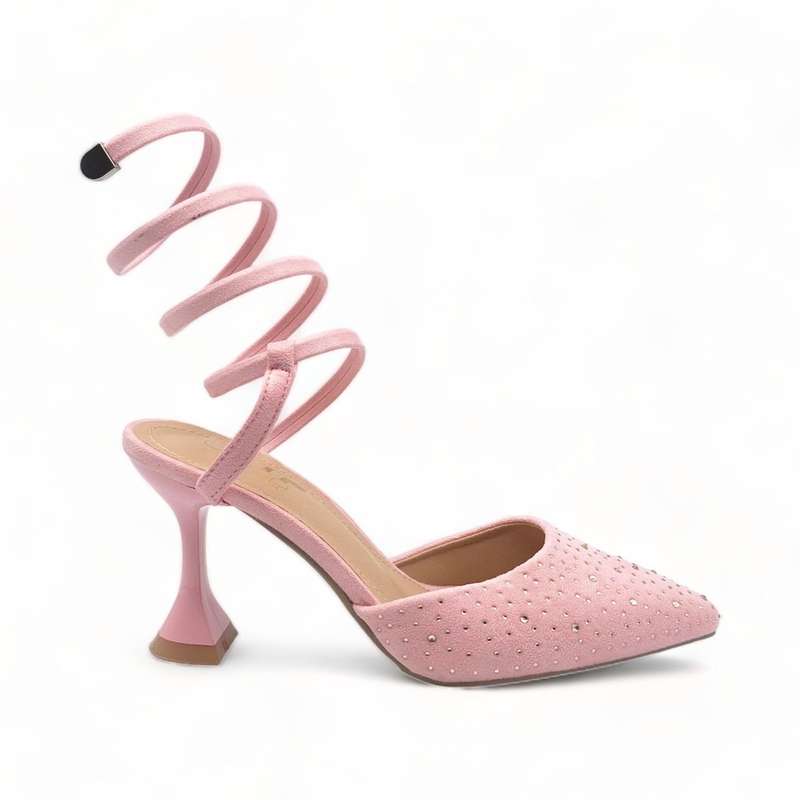 TTP Women Fashion Textile Spool Heel with Spiral Ankle Wrap JSF67