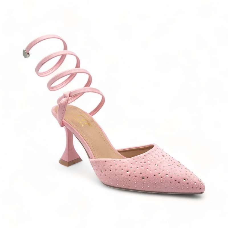 TTP Women Fashion Textile Spool Heel with Spiral Ankle Wrap JSF67