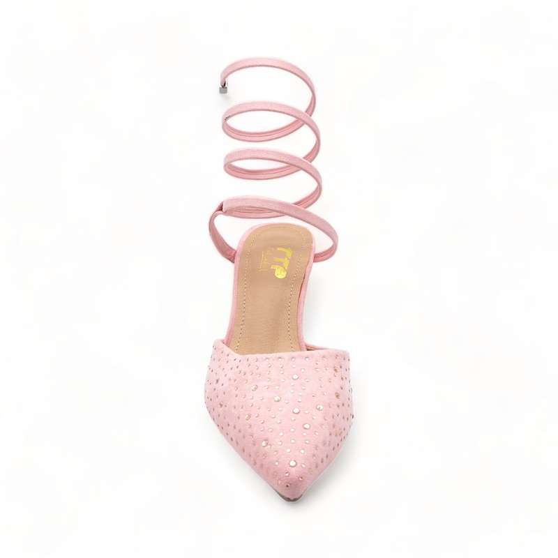 TTP Women Fashion Textile Spool Heel with Spiral Ankle Wrap JSF67