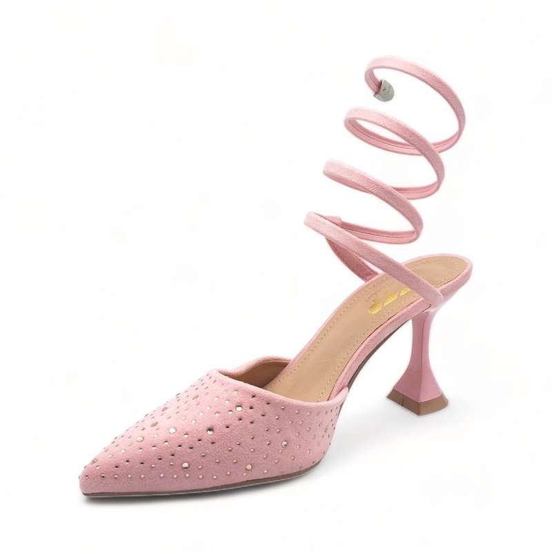 TTP Women Fashion Textile Spool Heel with Spiral Ankle Wrap JSF67