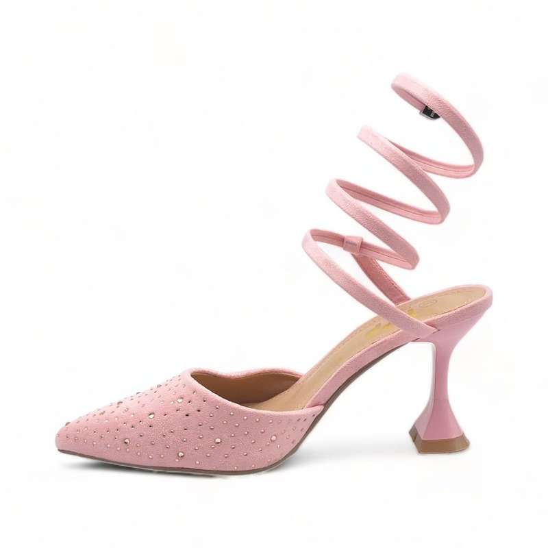 TTP Women Fashion Textile Spool Heel with Spiral Ankle Wrap JSF67
