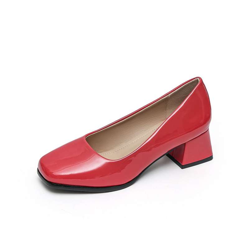 TTP Ladies Square Toe Patent PU Flare Heels JSF57