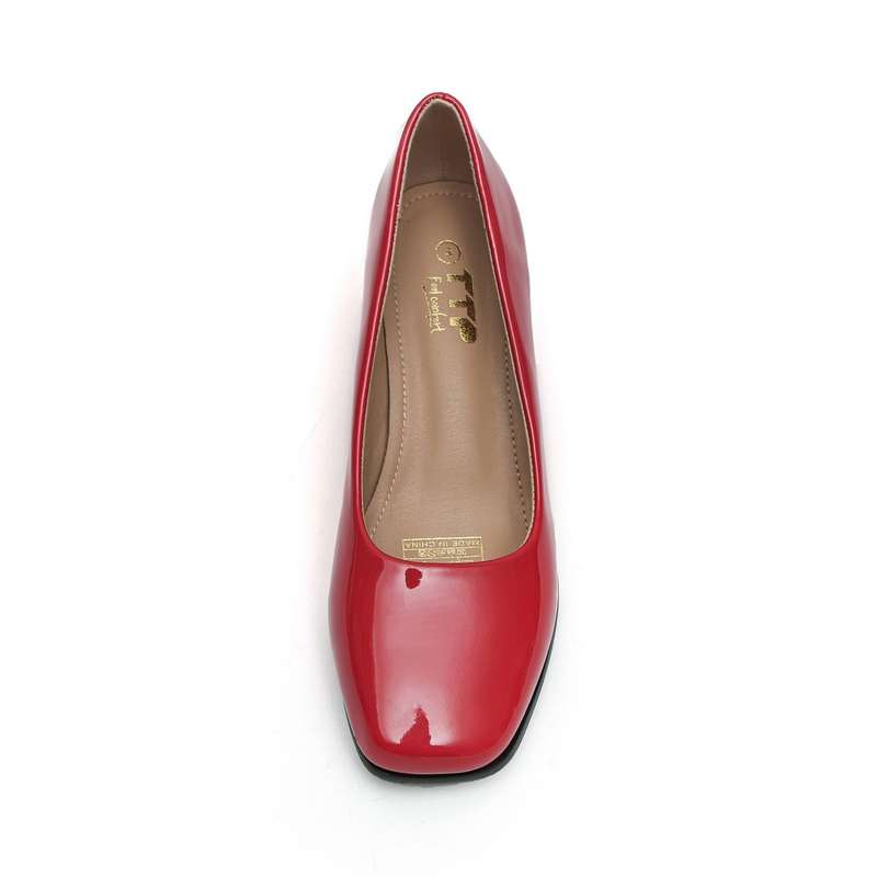 TTP Ladies Square Toe Patent PU Flare Heels JSF57