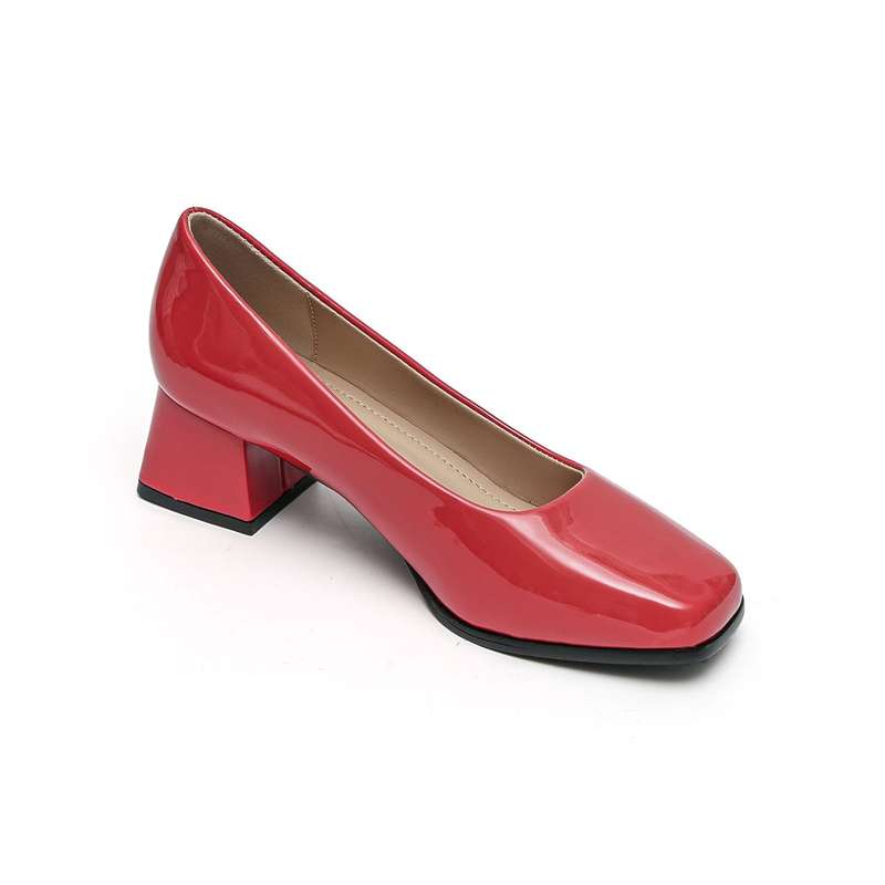 TTP Ladies Square Toe Patent PU Flare Heels JSF57