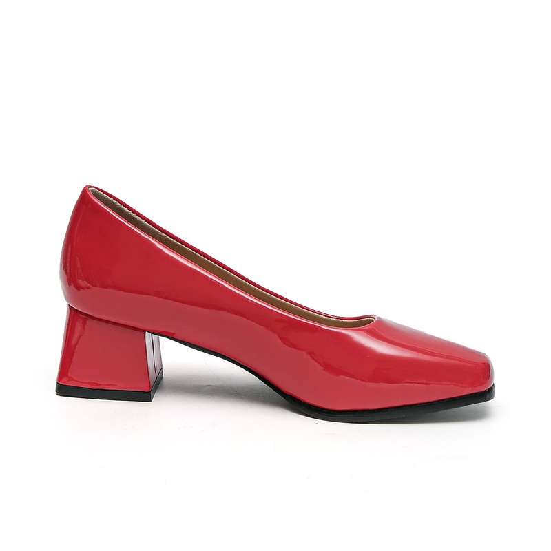 TTP Ladies Square Toe Patent PU Flare Heels JSF57