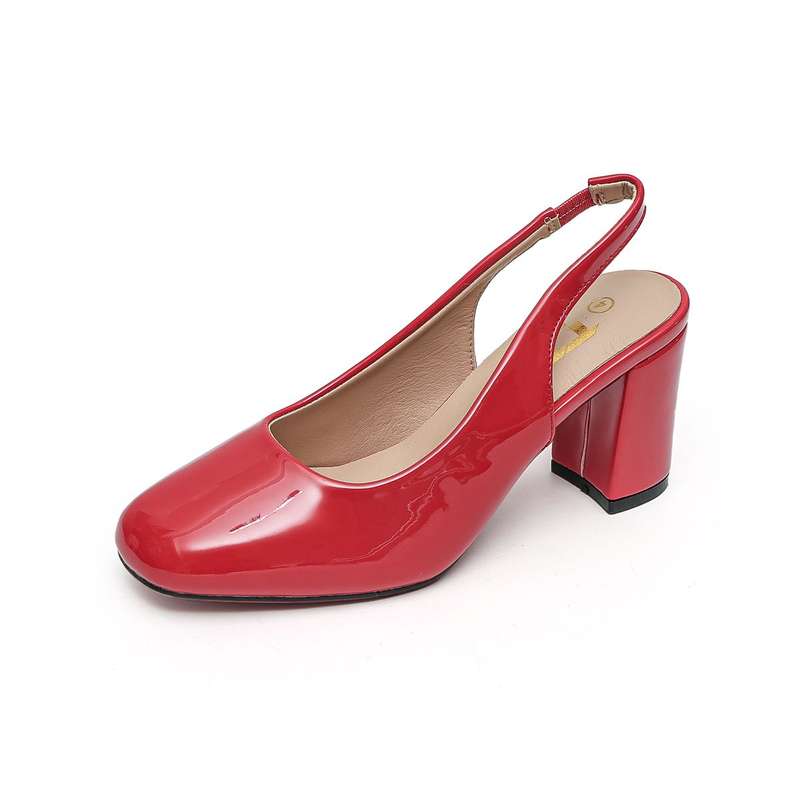 TTP Women's Block Heel Slingback Patent PU Heels JSF59