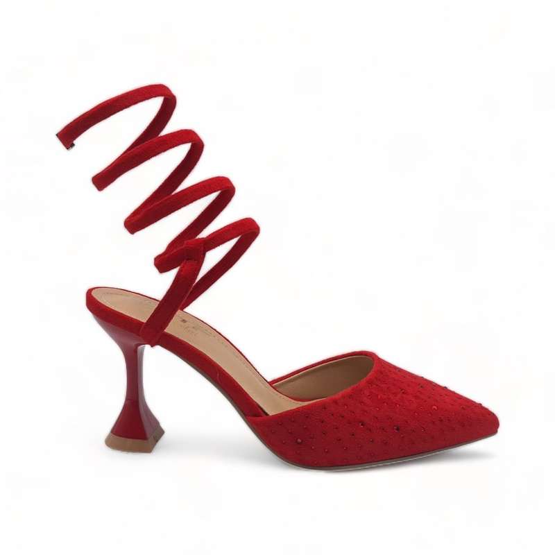 TTP Women Fashion Textile Spool Heel with Spiral Ankle Wrap JSF67