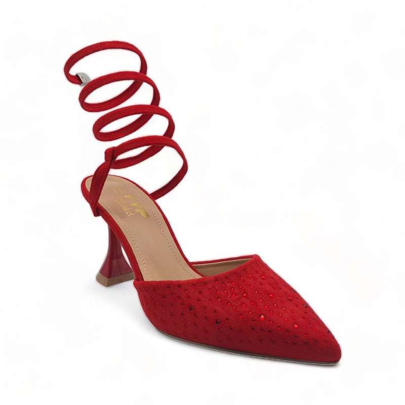 TTP Women Fashion Textile Spool Heel with Spiral Ankle Wrap JSF67