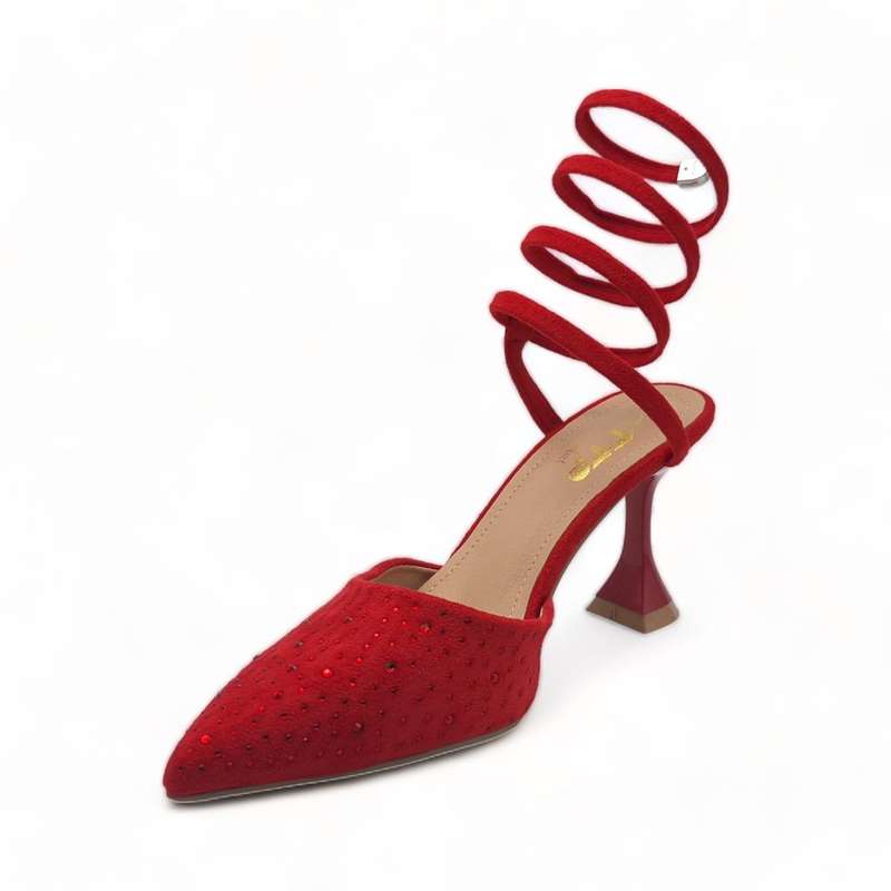 TTP Women Fashion Textile Spool Heel with Spiral Ankle Wrap JSF67