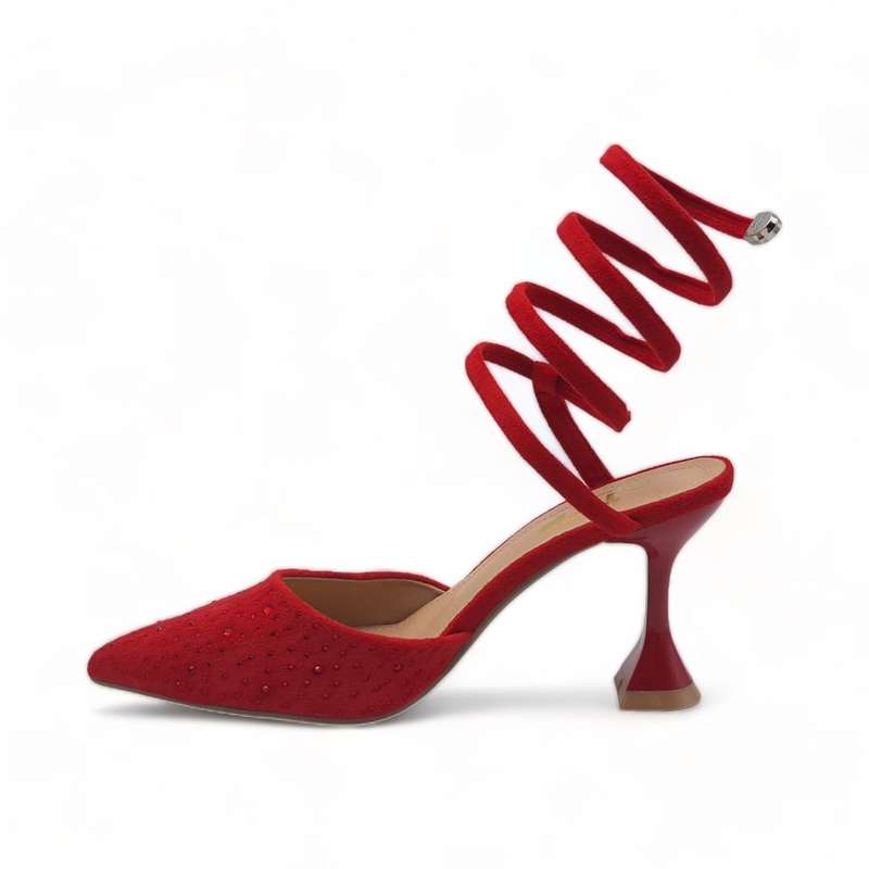 TTP Women Fashion Textile Spool Heel with Spiral Ankle Wrap JSF67