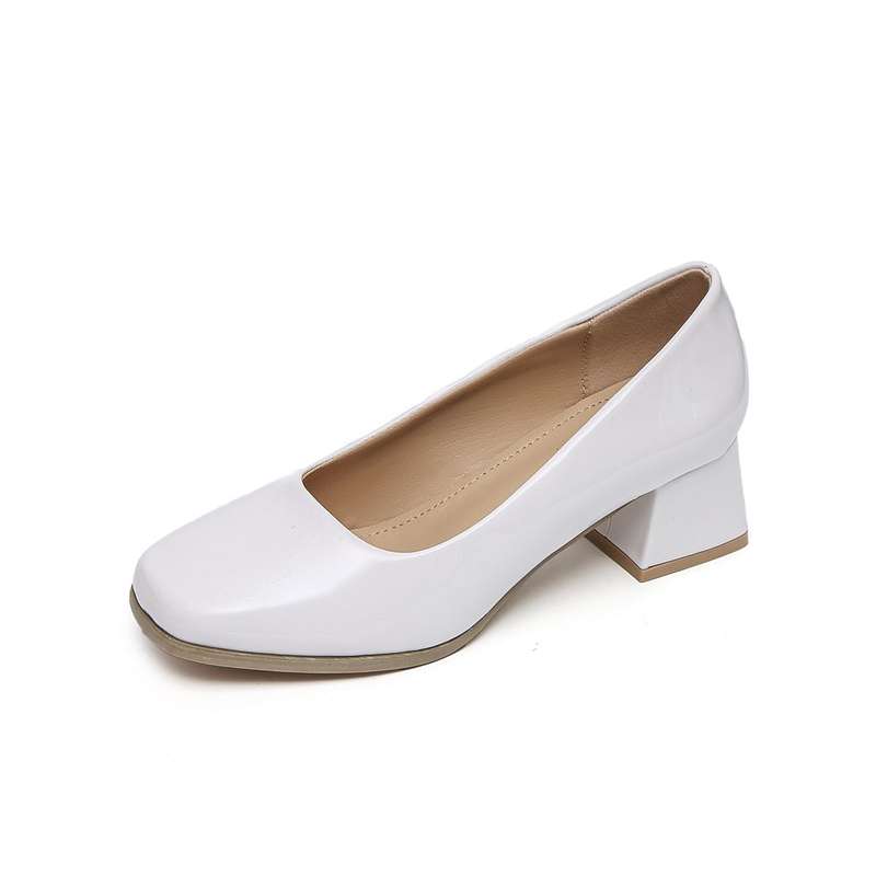 TTP Ladies Square Toe Patent PU Flare Heels JSF57
