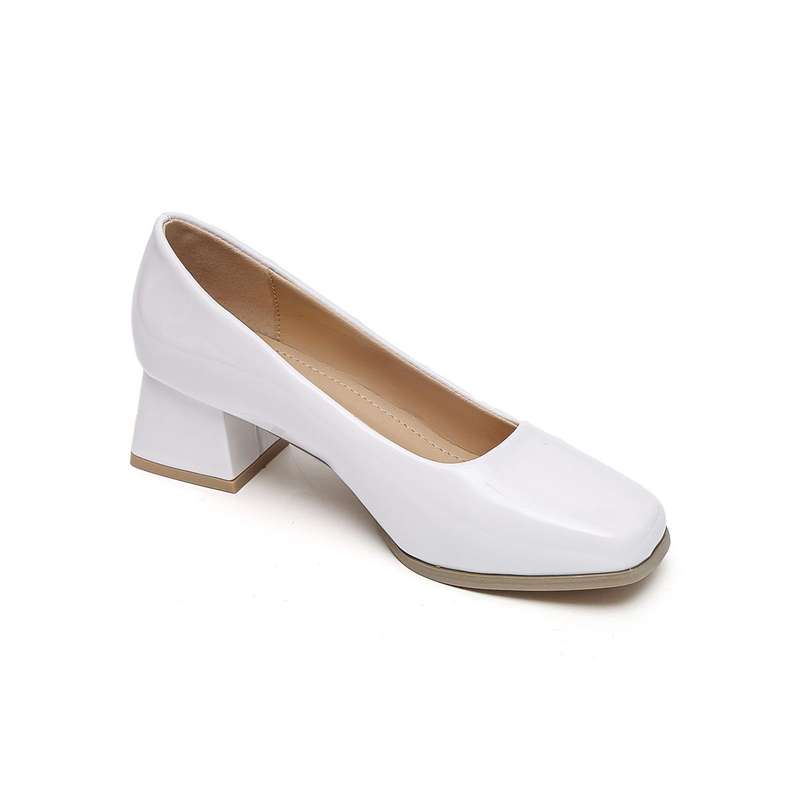 TTP Ladies Square Toe Patent PU Flare Heels JSF57