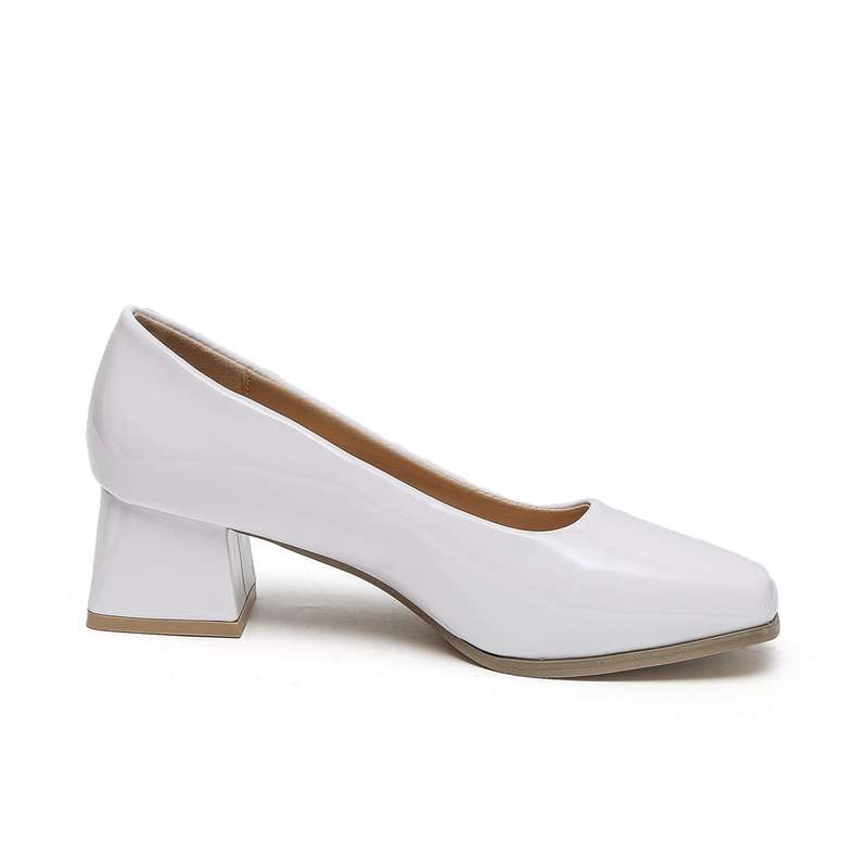 TTP Ladies Square Toe Patent PU Flare Heels JSF57