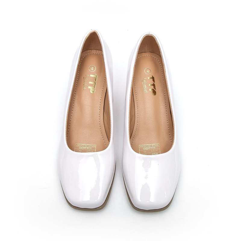 TTP Ladies Square Toe Patent PU Flare Heels JSF57