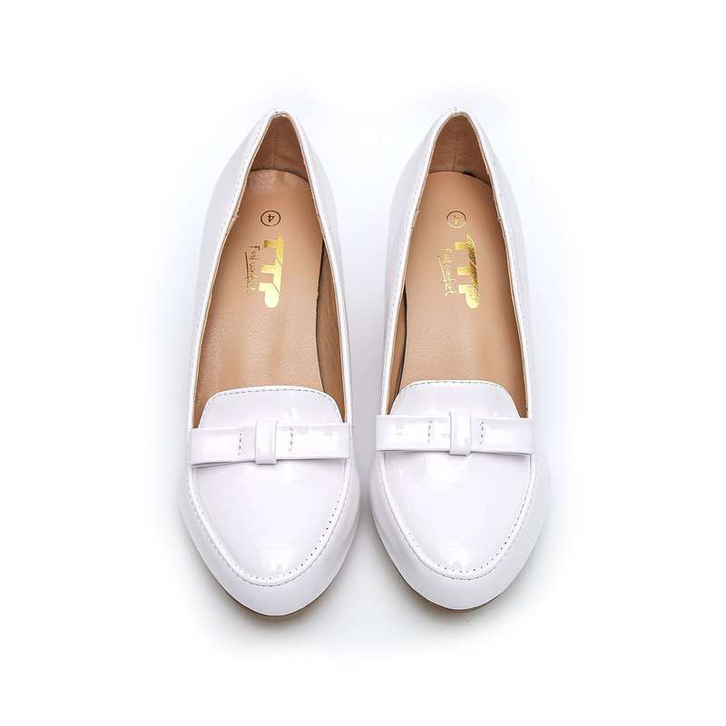 TTP Women Patent PU Block Heel Courts with Bow Decor JSF58