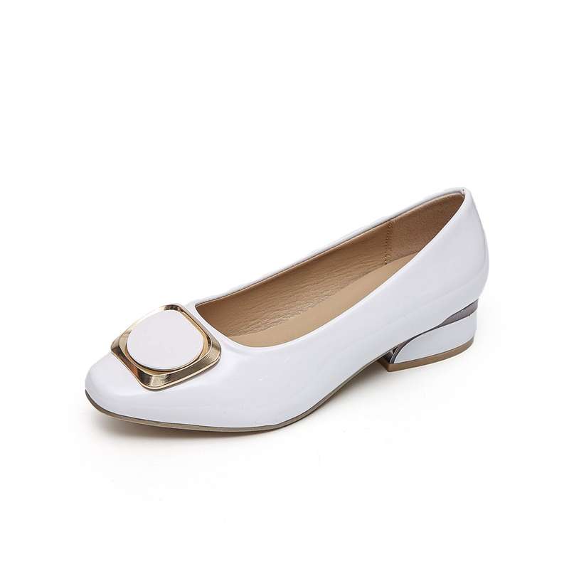 TTP Low Block Heel Patent PU Courts with Square Decor JSF61