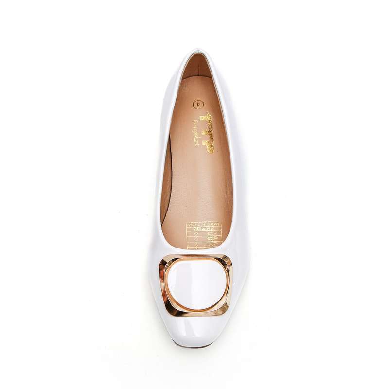 TTP Low Block Heel Patent PU Courts with Square Decor JSF61