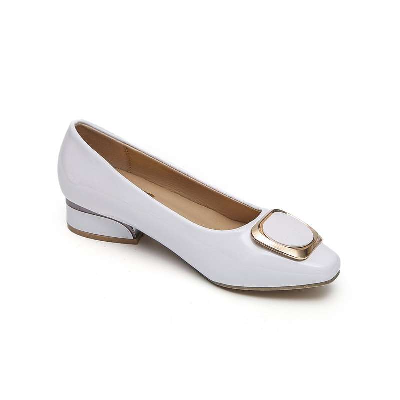 TTP Low Block Heel Patent PU Courts with Square Decor JSF61