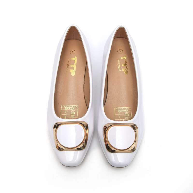 TTP Low Block Heel Patent PU Courts with Square Decor JSF61