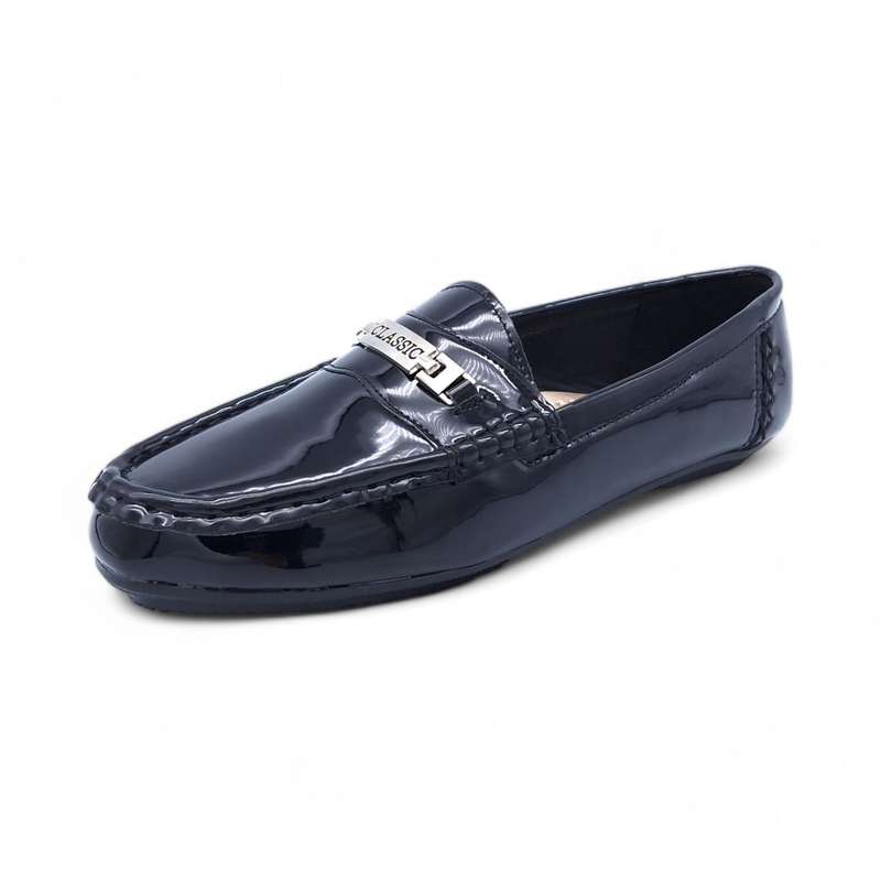 TTP Men's Patent Moccasin with Metal Buckle Decor on Vamp DZ101058