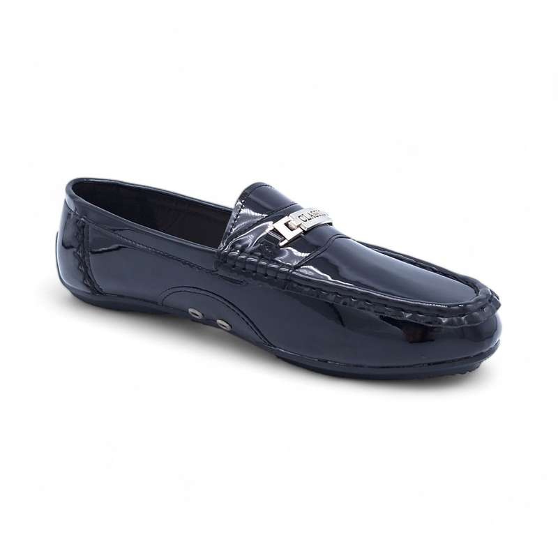 TTP Men's Patent Moccasin with Metal Buckle Decor on Vamp DZ101058