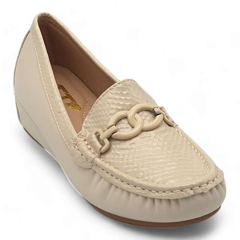 TTP Women Round Toe Wedge Heel Loafers with Link Decor JSF127