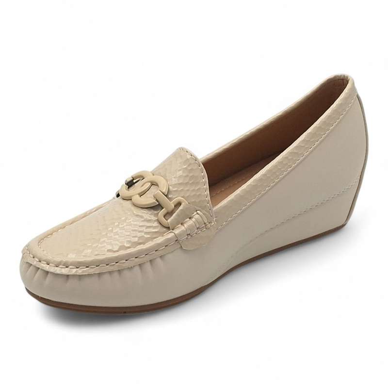 TTP Women Round Toe Wedge Heel Loafers with Link Decor JSF127