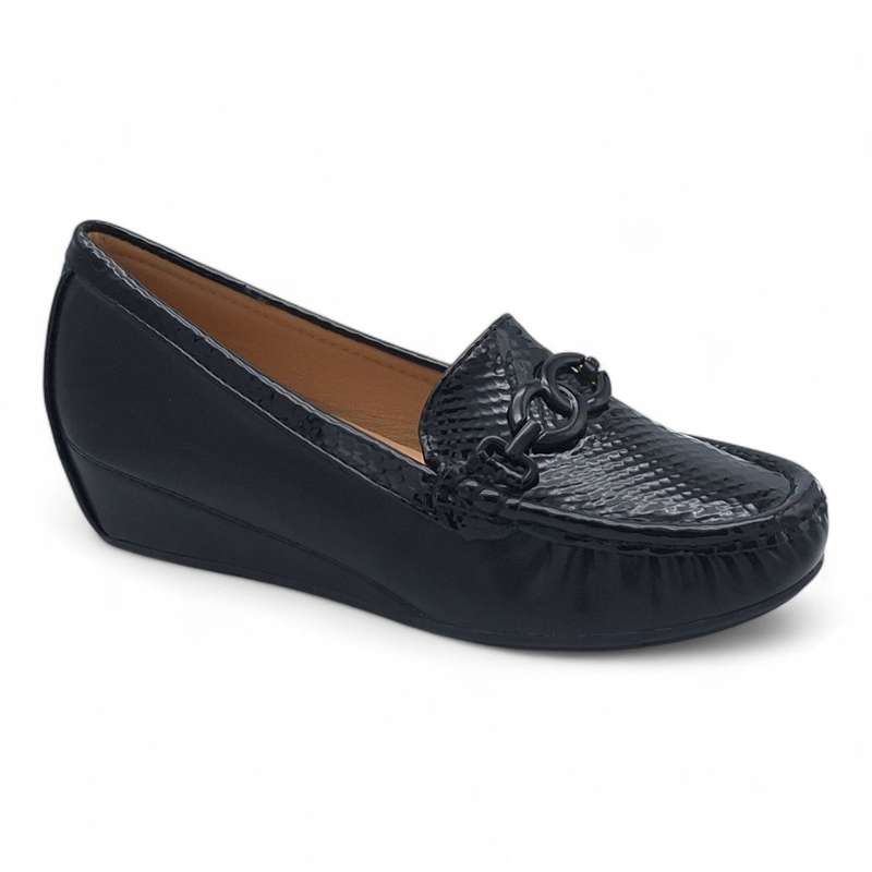 TTP Women Round Toe Wedge Heel Loafers with Link Decor JSF127