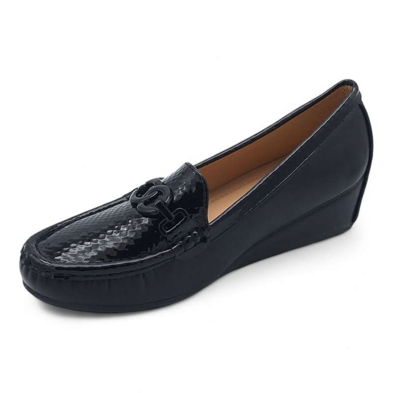 TTP Women Round Toe Wedge Heel Loafers with Link Decor JSF127