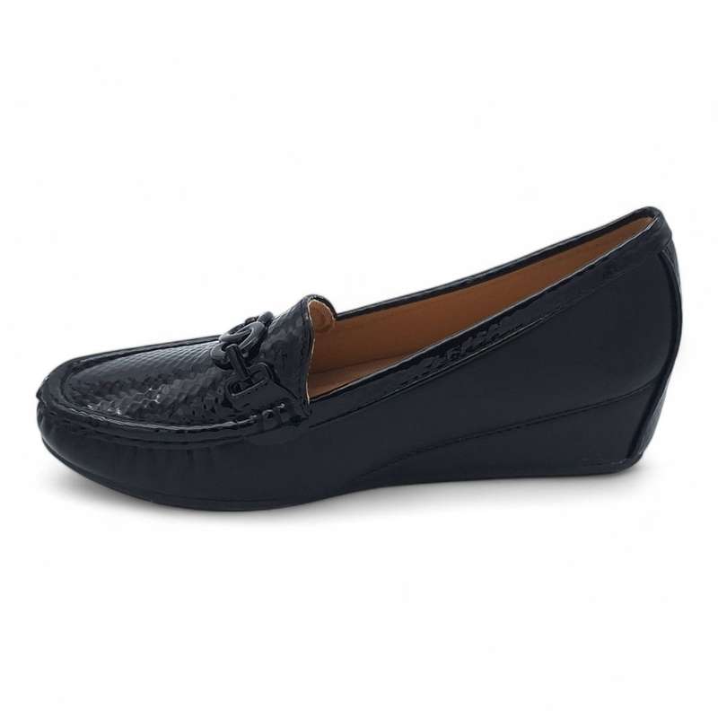 TTP Women Round Toe Wedge Heel Loafers with Link Decor JSF127