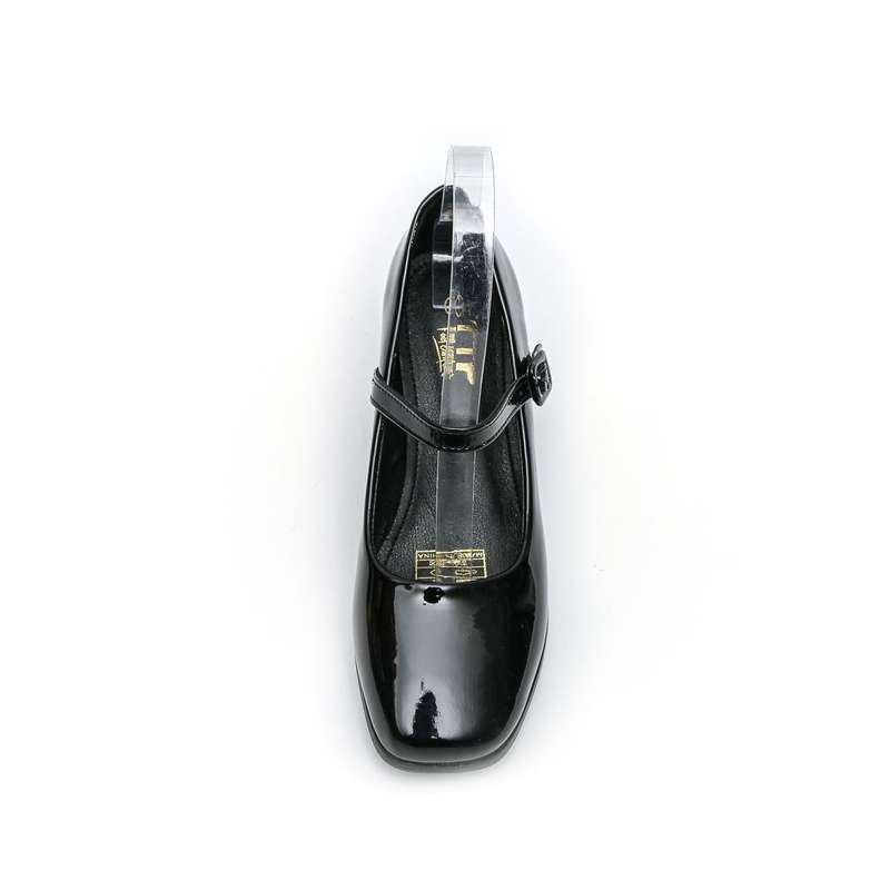 TTP Ladies Square Toe Patent PU Flare Heels with Ankle Strap JSF56