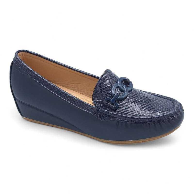 TTP Women Round Toe Wedge Heel Loafers with Link Decor JSF127