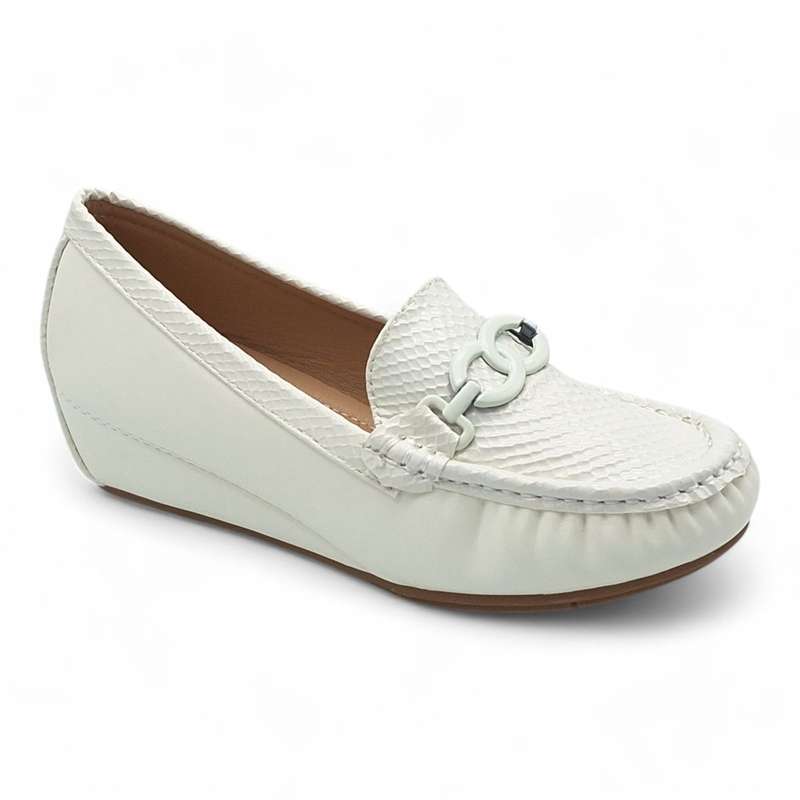 TTP Women Round Toe Wedge Heel Loafers with Link Decor JSF127