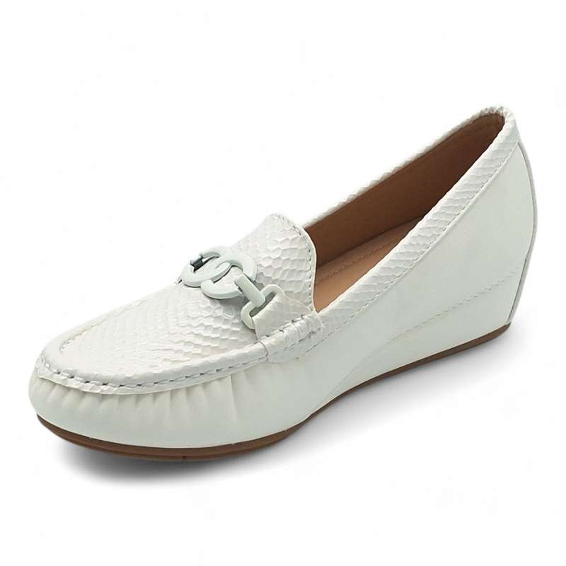TTP Women Round Toe Wedge Heel Loafers with Link Decor JSF127