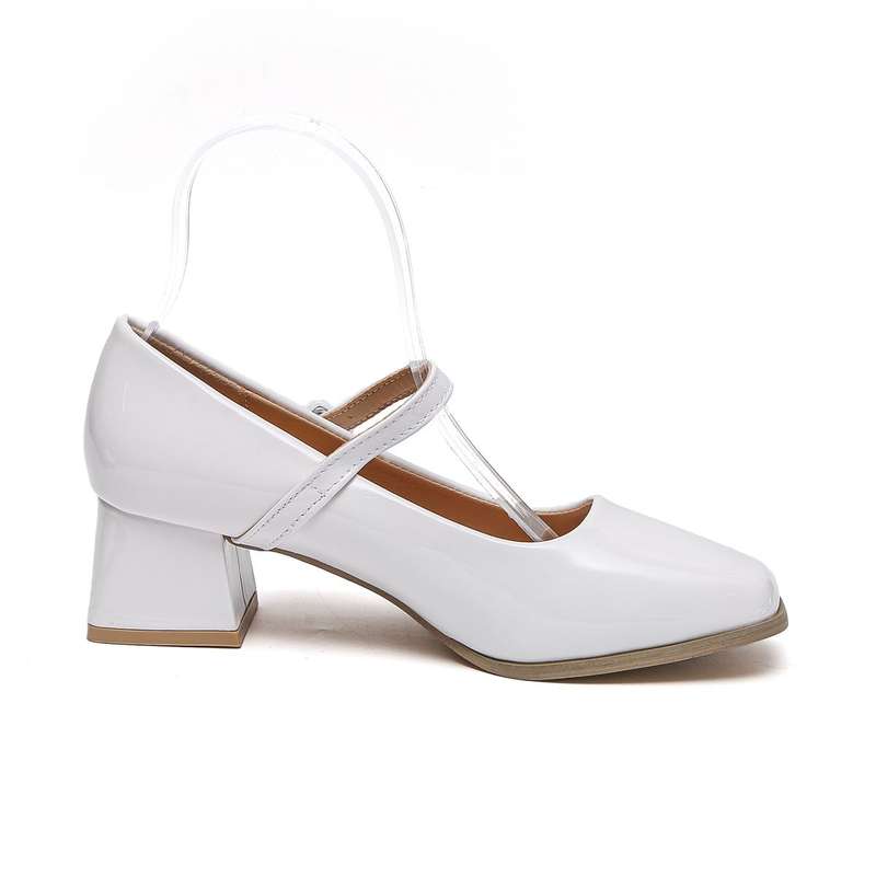 TTP Ladies Square Toe Patent PU Flare Heels with Ankle Strap JSF56