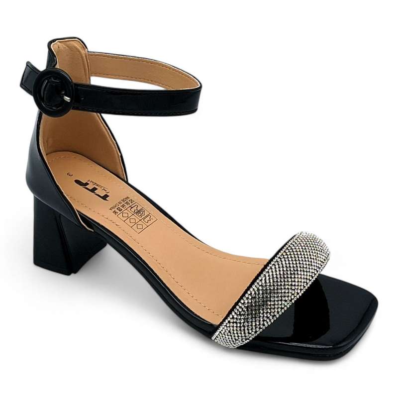TTP Women Patent Ankle Strap Block Heel Sandals - HT008