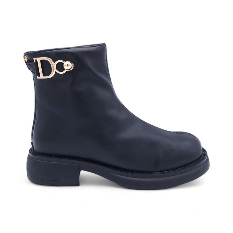 Women's Modern Simplistic Leather Ankle Boots with Back Zipper - HT2403011