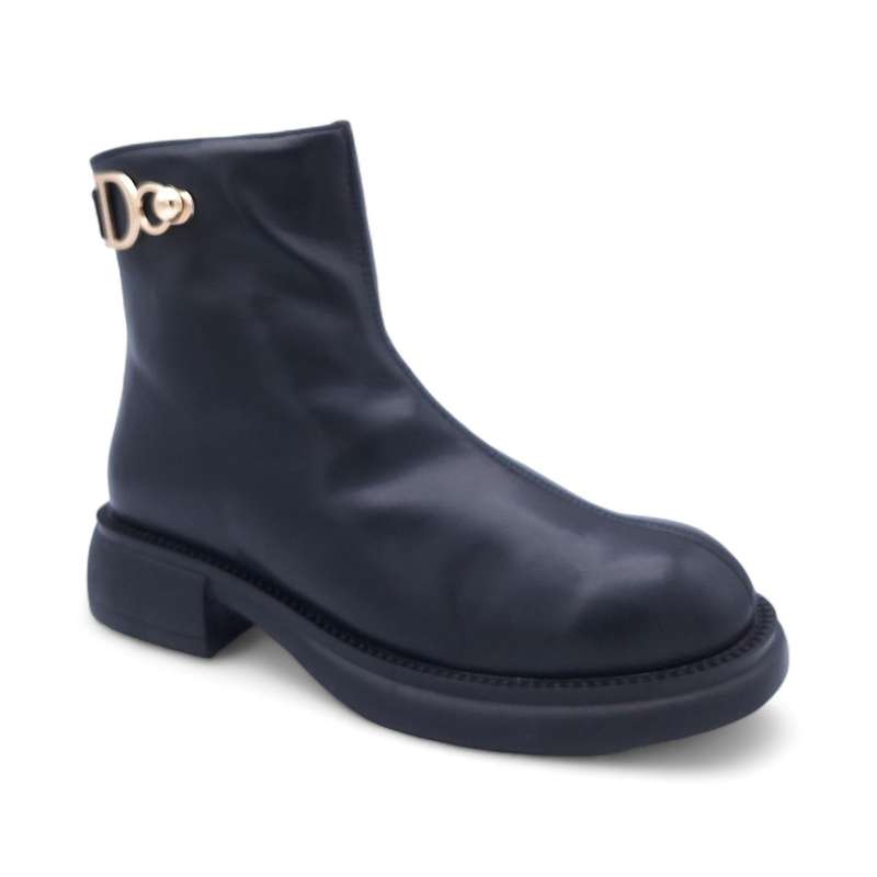 Women's Modern Simplistic Leather Ankle Boots with Back Zipper - HT2403011