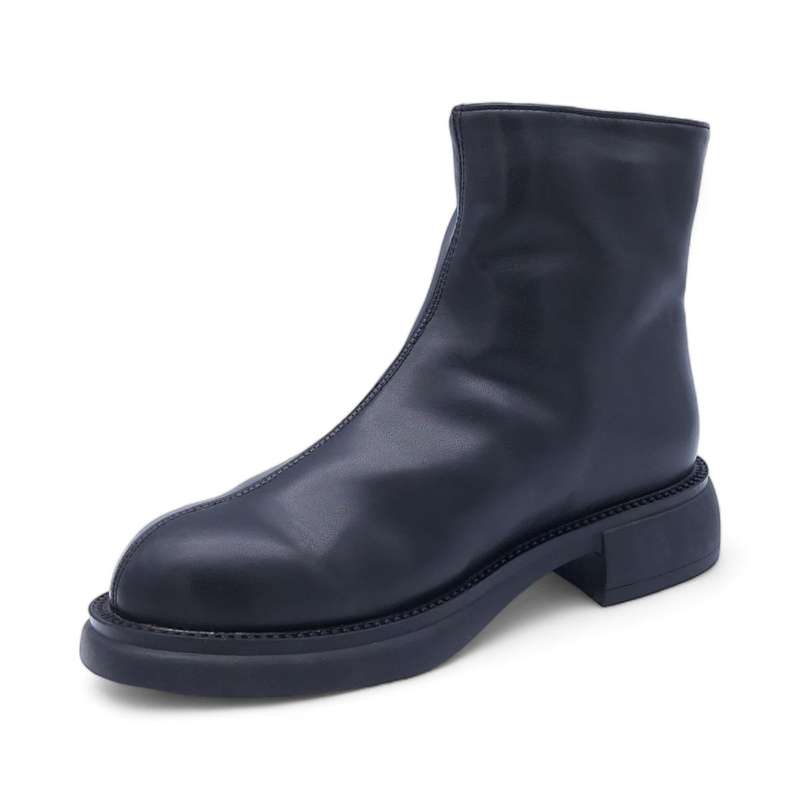 Women's Modern Simplistic Leather Ankle Boots with Back Zipper - HT2403011