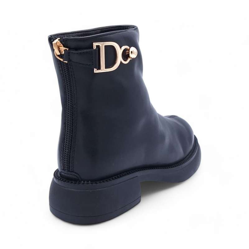 Women's Modern Simplistic Leather Ankle Boots with Back Zipper - HT2403011