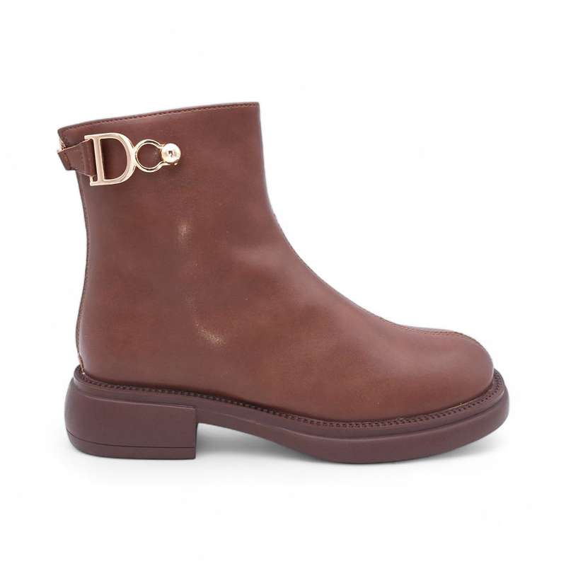 Women's Modern Simplistic Leather Ankle Boots with Back Zipper - HT2403011