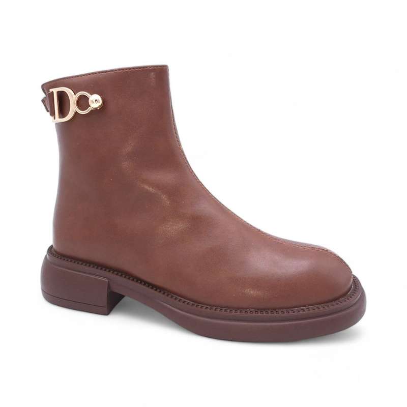 Women's Modern Simplistic Leather Ankle Boots with Back Zipper - HT2403011