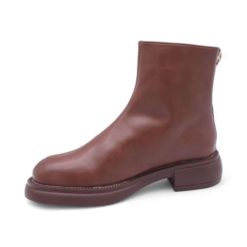 Women's Modern Simplistic Leather Ankle Boots with Back Zipper - HT2403011